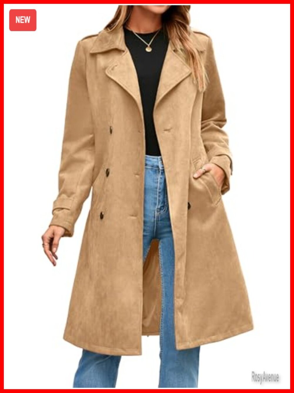 Faux Suede Trench Coat Belted Double Breasted Long Work Office Fall Winter